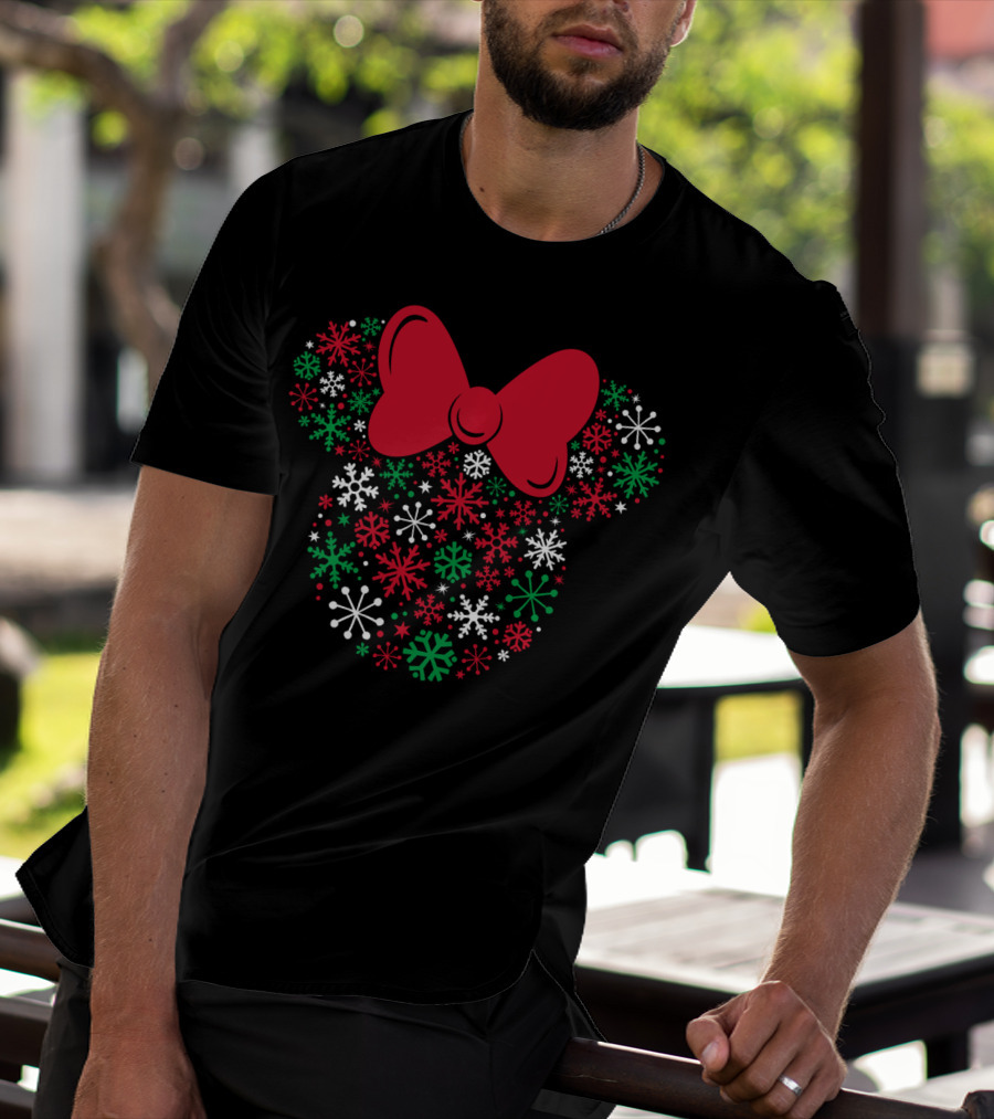 Disney Minnie Mouse Holiday Snowflakes Icon With Red Bow T-Shirt