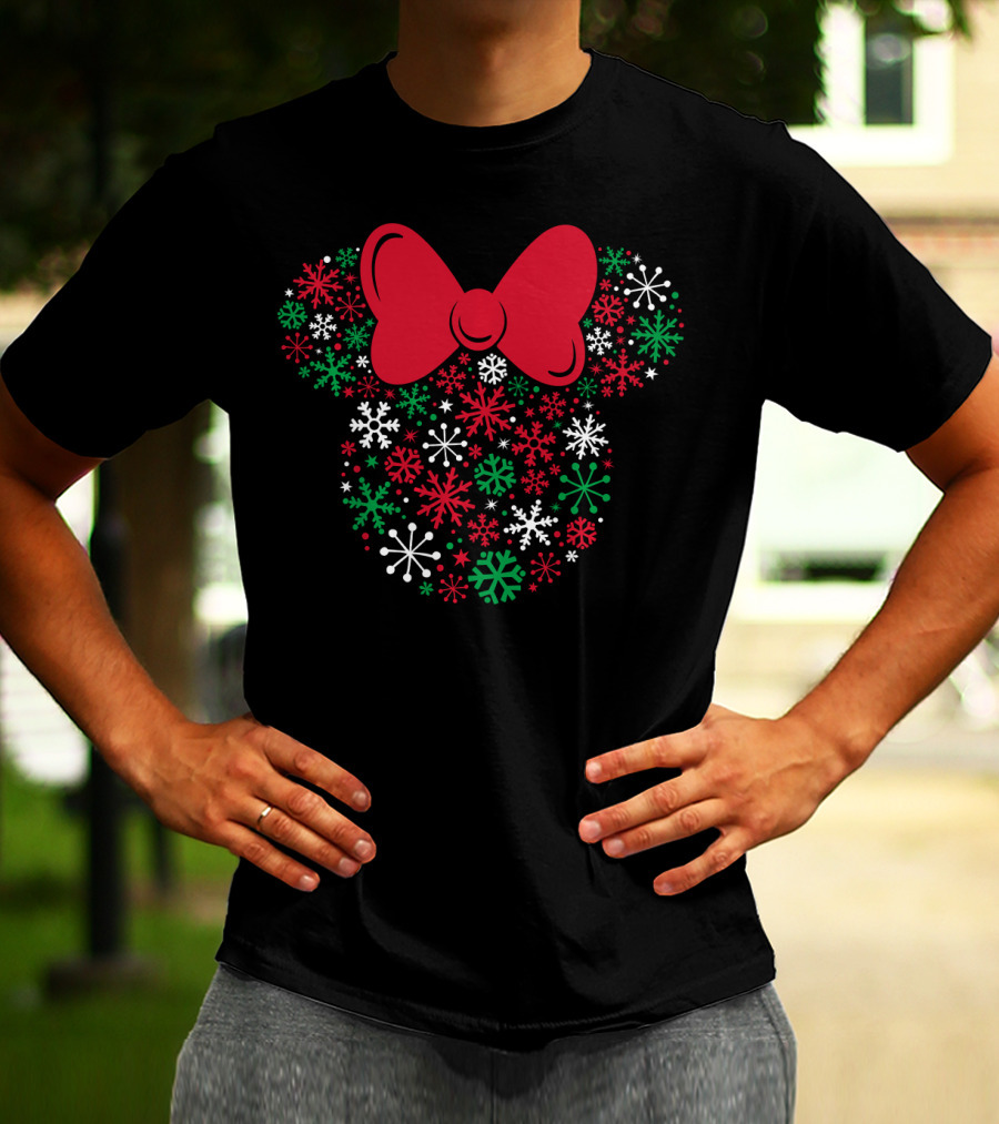 Disney Minnie Mouse Holiday Snowflakes Icon With Red Bow T-Shirt