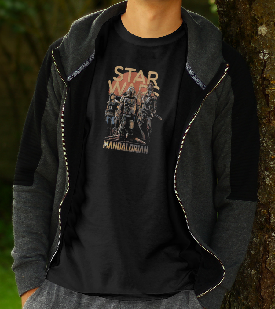 Star Wars The Mandalorian Trio Characters Dark T-Shirt