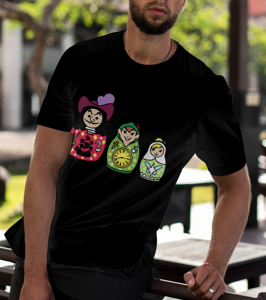 Disney Peter Pan Captain Hook Tinker Bell Matryoshka Dolls T-Shirt