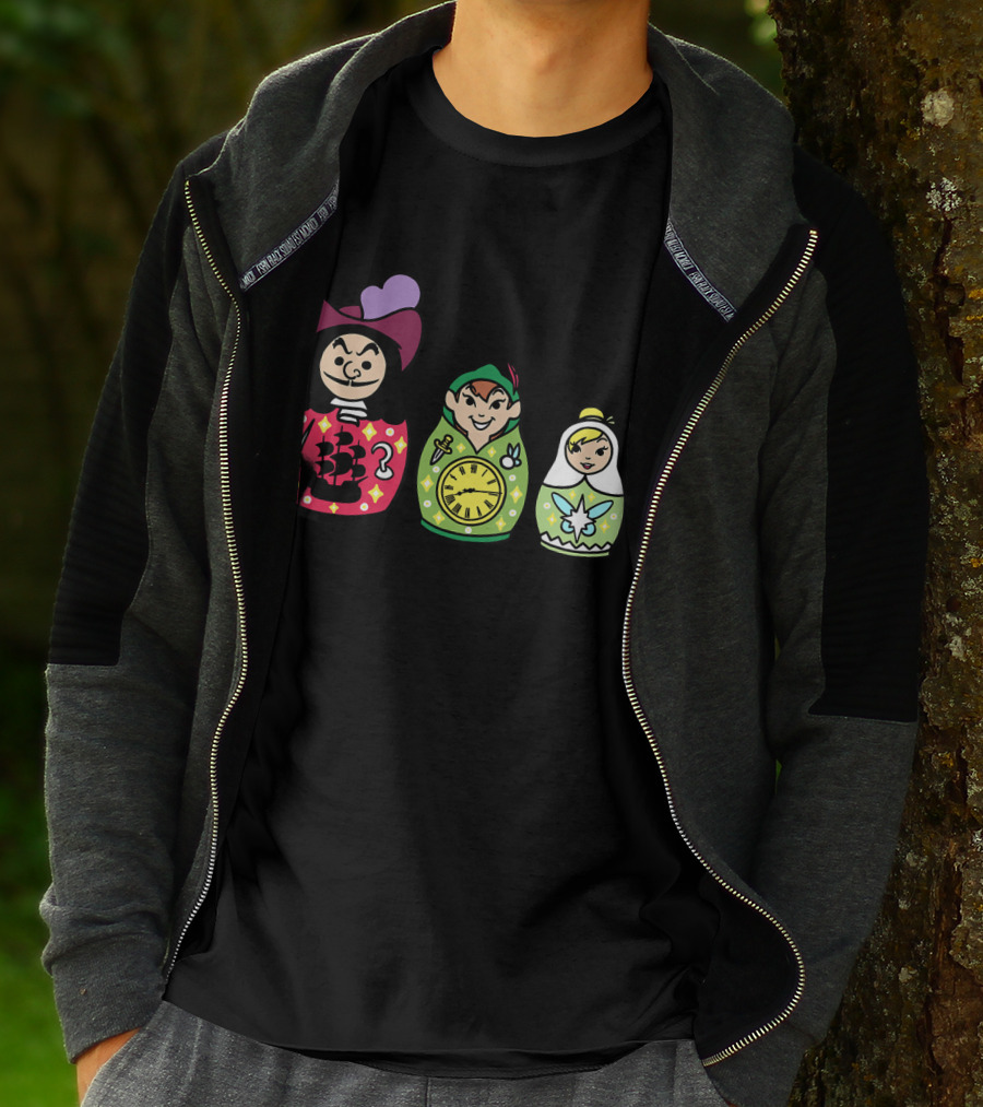 Disney Peter Pan Captain Hook Tinker Bell Matryoshka Dolls T-Shirt