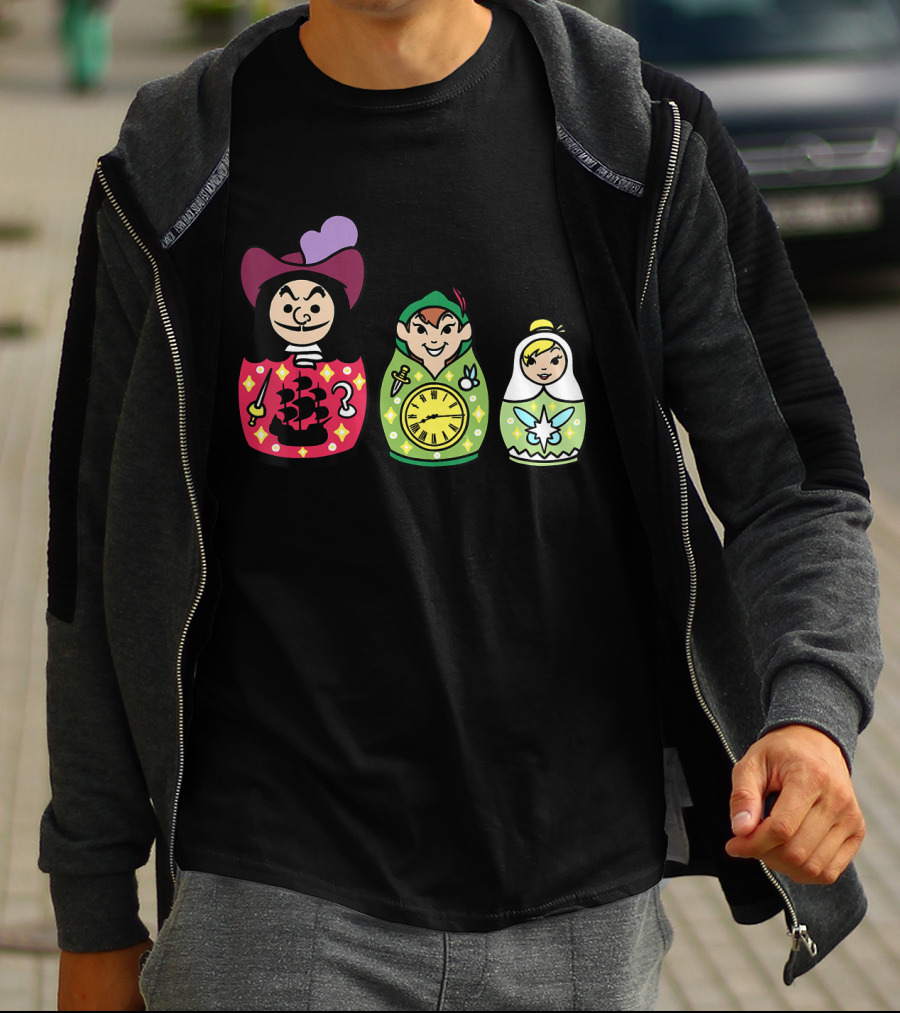 Disney Peter Pan Captain Hook Tinker Bell Matryoshka Dolls T-Shirt