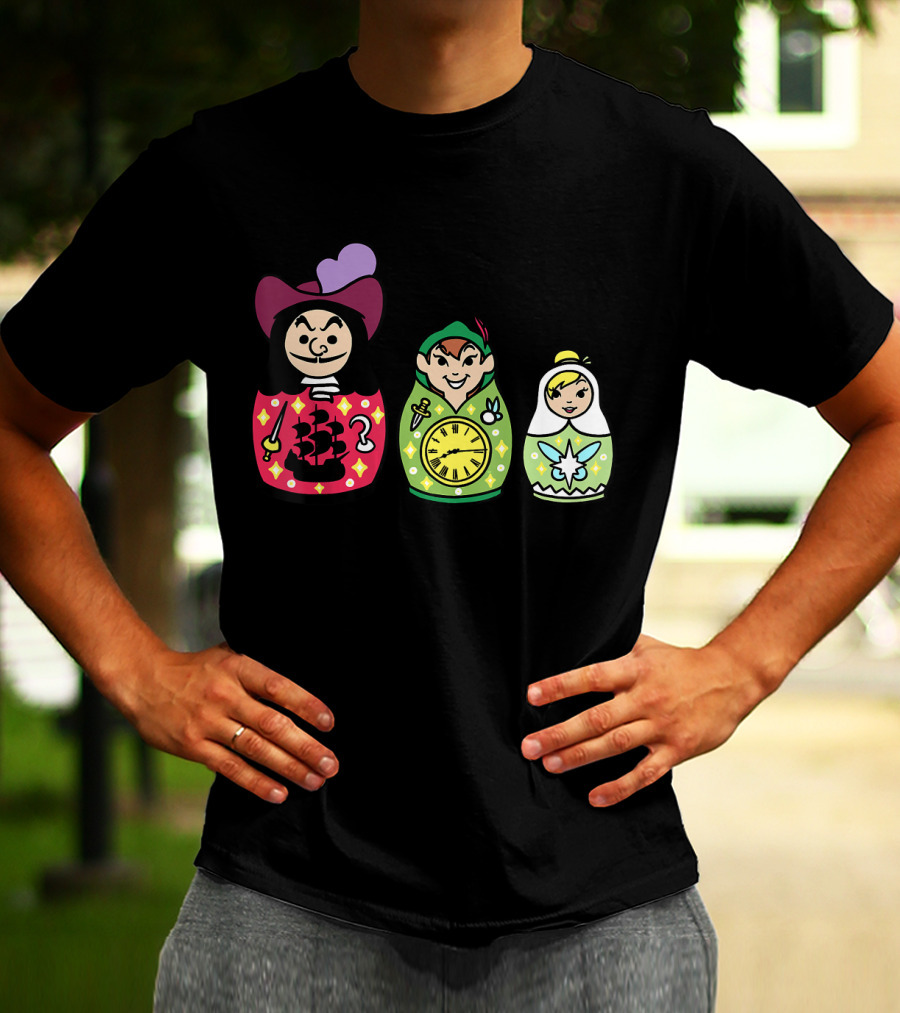 Disney Peter Pan Captain Hook Tinker Bell Matryoshka Dolls T-Shirt