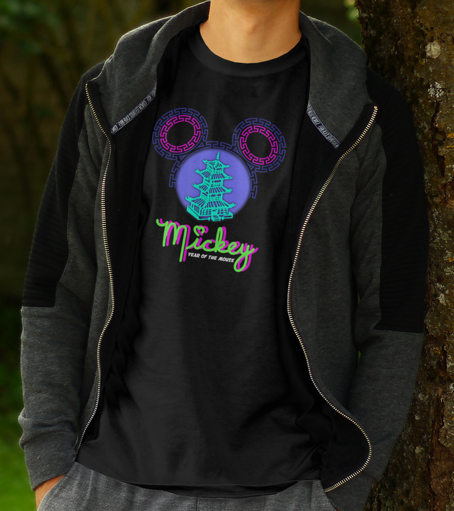 Mickey Year Of The Mouse Chinese New Year Pagoda Neon T-Shirt