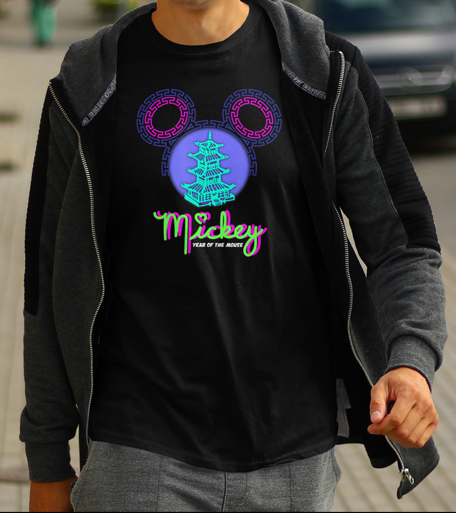 Mickey Year Of The Mouse Chinese New Year Pagoda Neon T-Shirt
