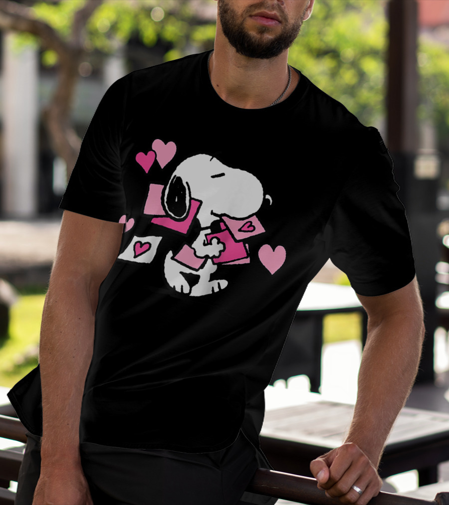 Peanuts Valentines Snoopy Carrying Hearts And Envelopes T-Shirt