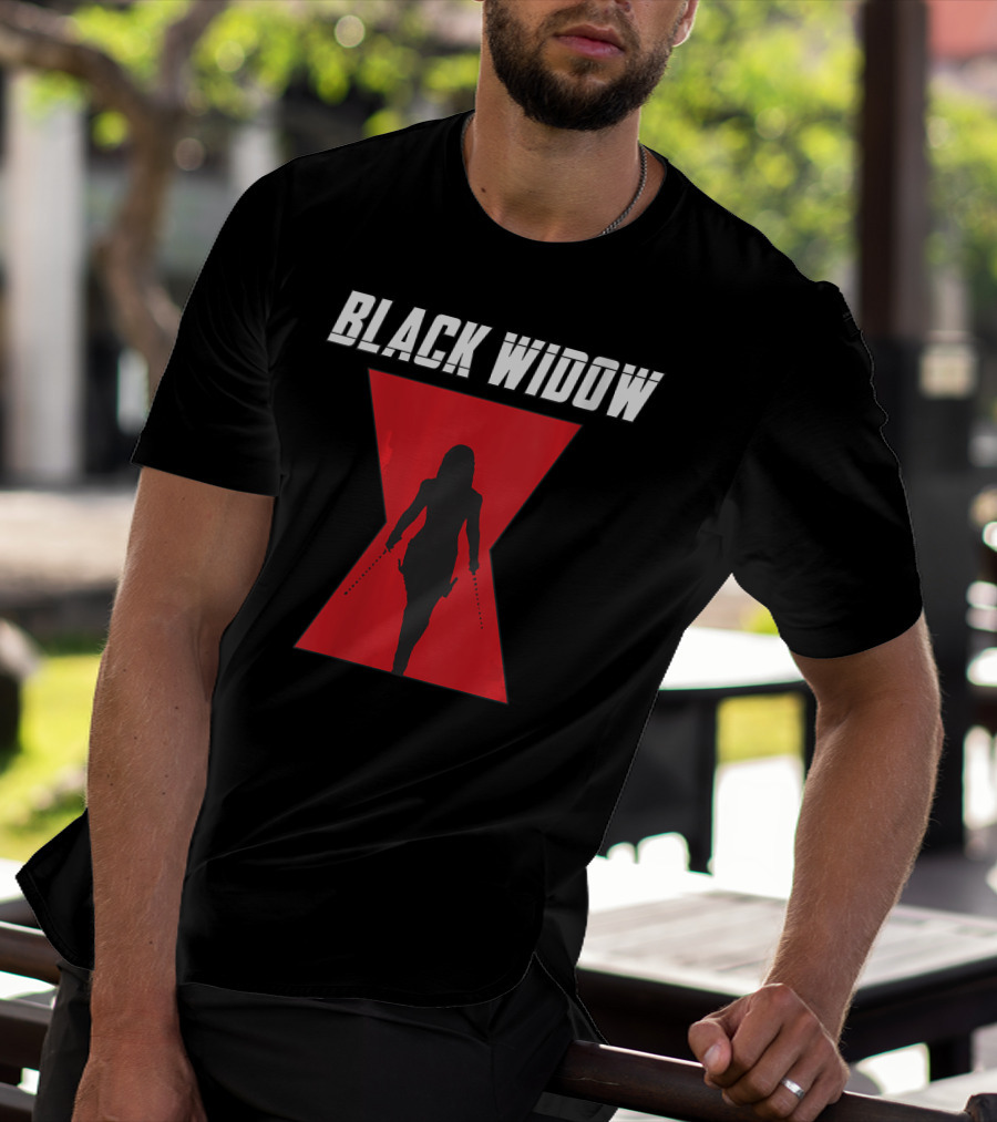 Black Widow Silhouette Red Hourglass Emblem T-Shirt