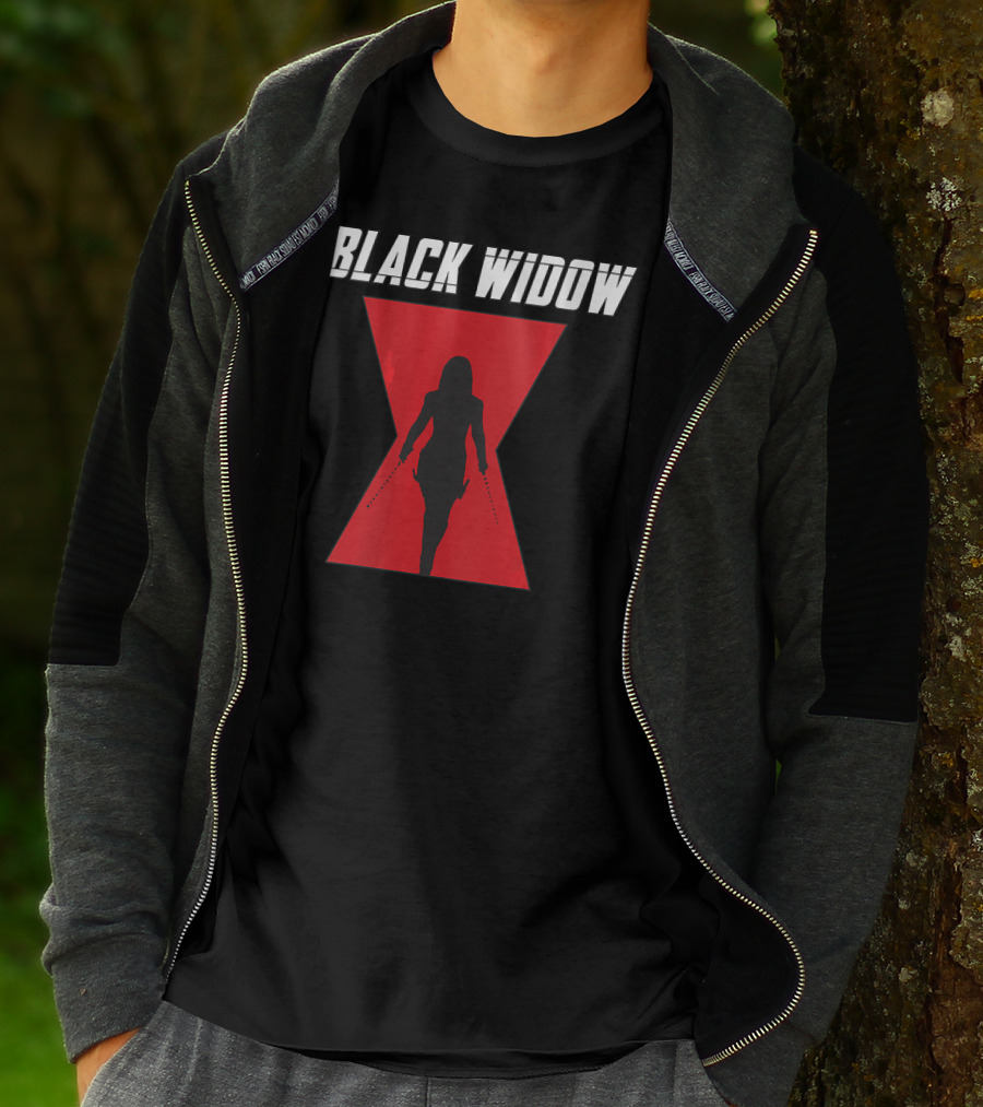 Black Widow Silhouette Red Hourglass Emblem T-Shirt