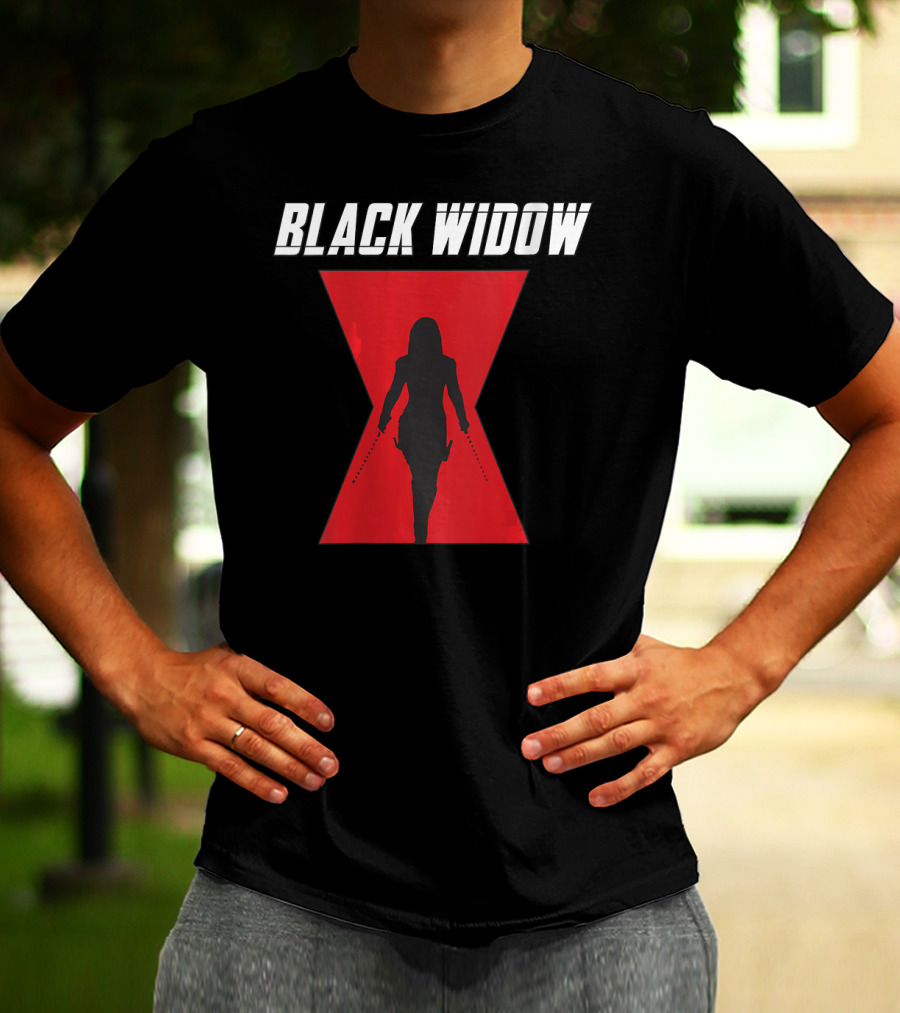 Black Widow Silhouette Red Hourglass Emblem T-Shirt