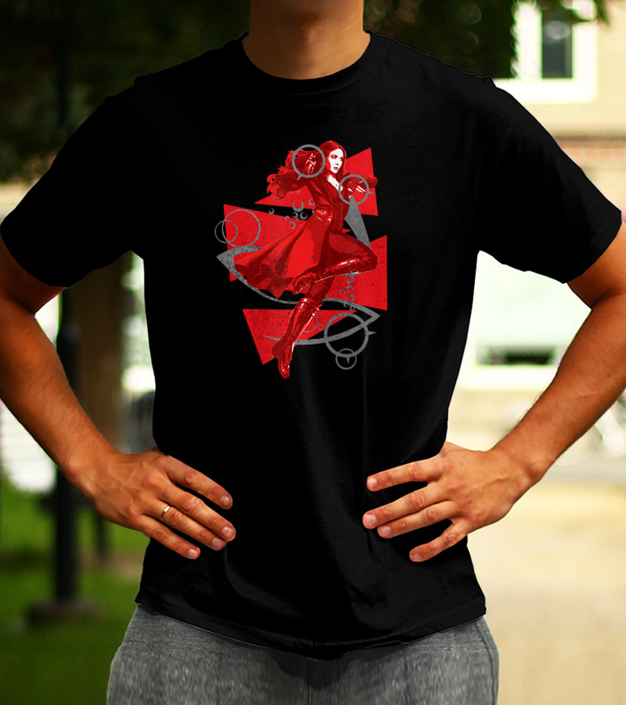 Marvel Scarlet Witch Wanda Maximoff Red Costume Action Pose T-Shirt