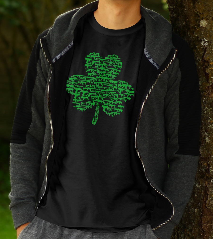 St Patrick's Day Clover Made Of Guns T-Shirt