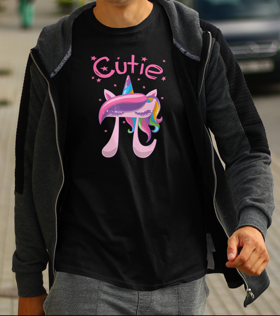 Cutie Pi Unicorn Girls With Rainbow Horn And Stars T-Shirt