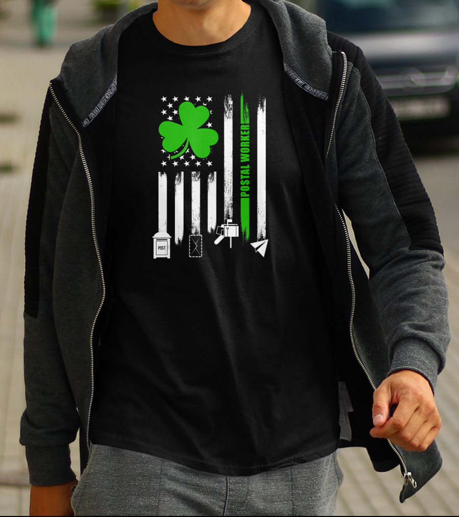Flag Shamrock Postal Worker With USA Icons T-Shirt