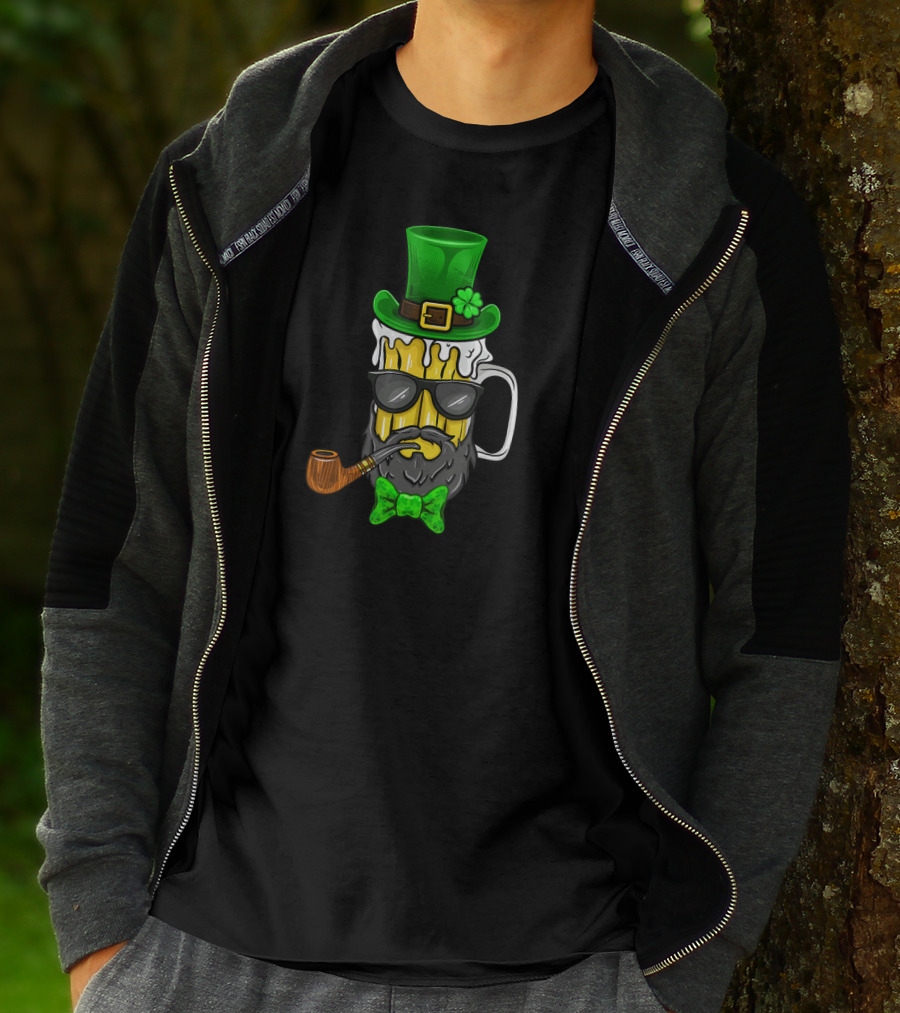 St Patricks Day Leprechaun Beer Mug With Beard And Green Hat T-Shirt