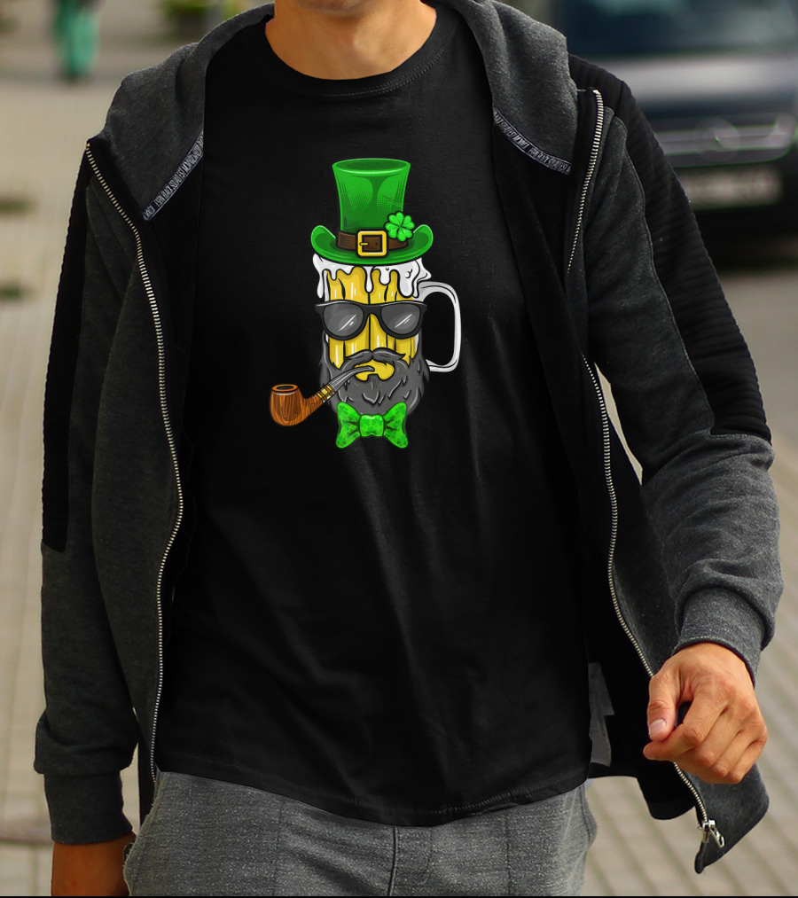 St Patricks Day Leprechaun Beer Mug With Beard And Green Hat T-Shirt