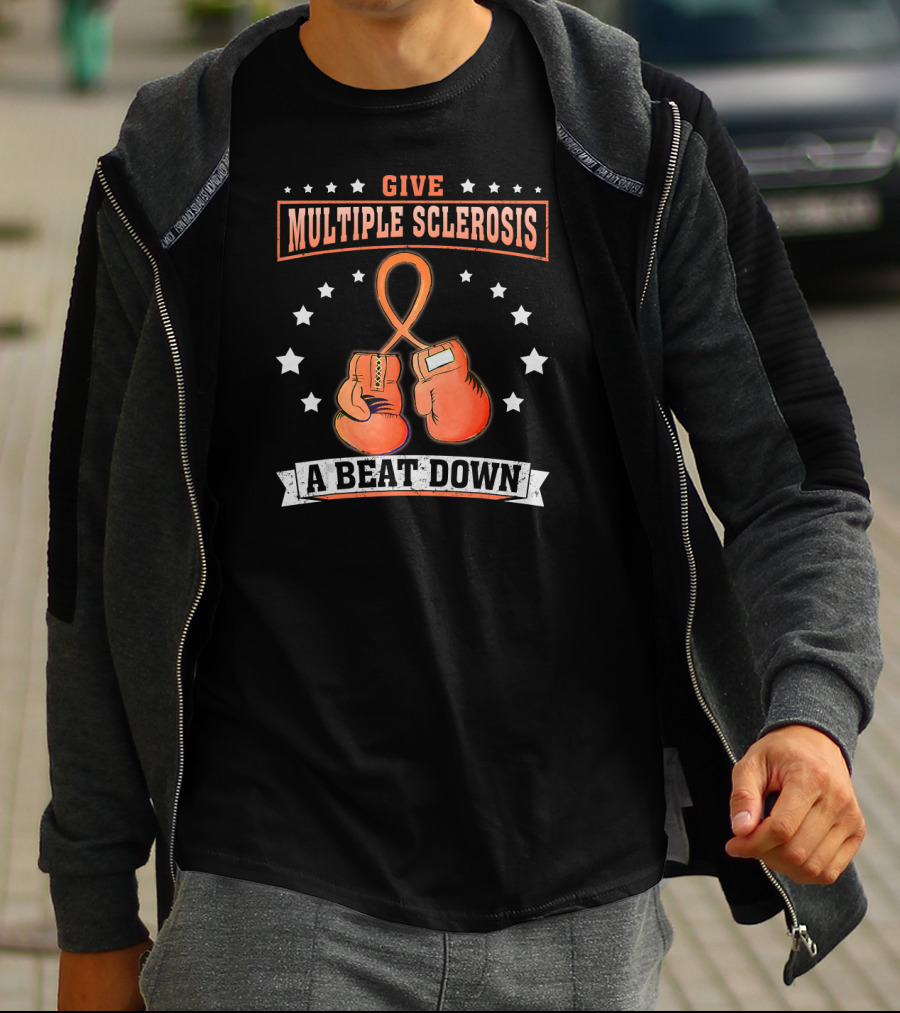 Give Multiple Sclerosis A Beat Down Boxing Gloves Ribbon Stars T-Shirt