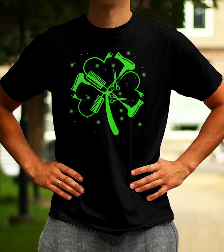 Hair Stylist Shamrock Hairdryer Comb Scissors St. Patrick's Day T-Shirt