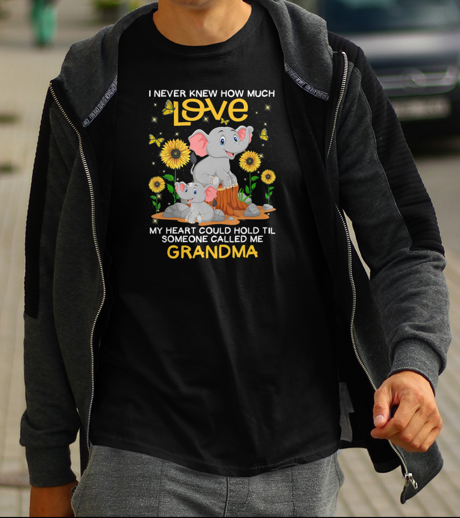I Never Knew How Much Love My Heart Could Hold Til Someone Called Me Grandma Elephant Sunflowers Butterflies T-Shirt