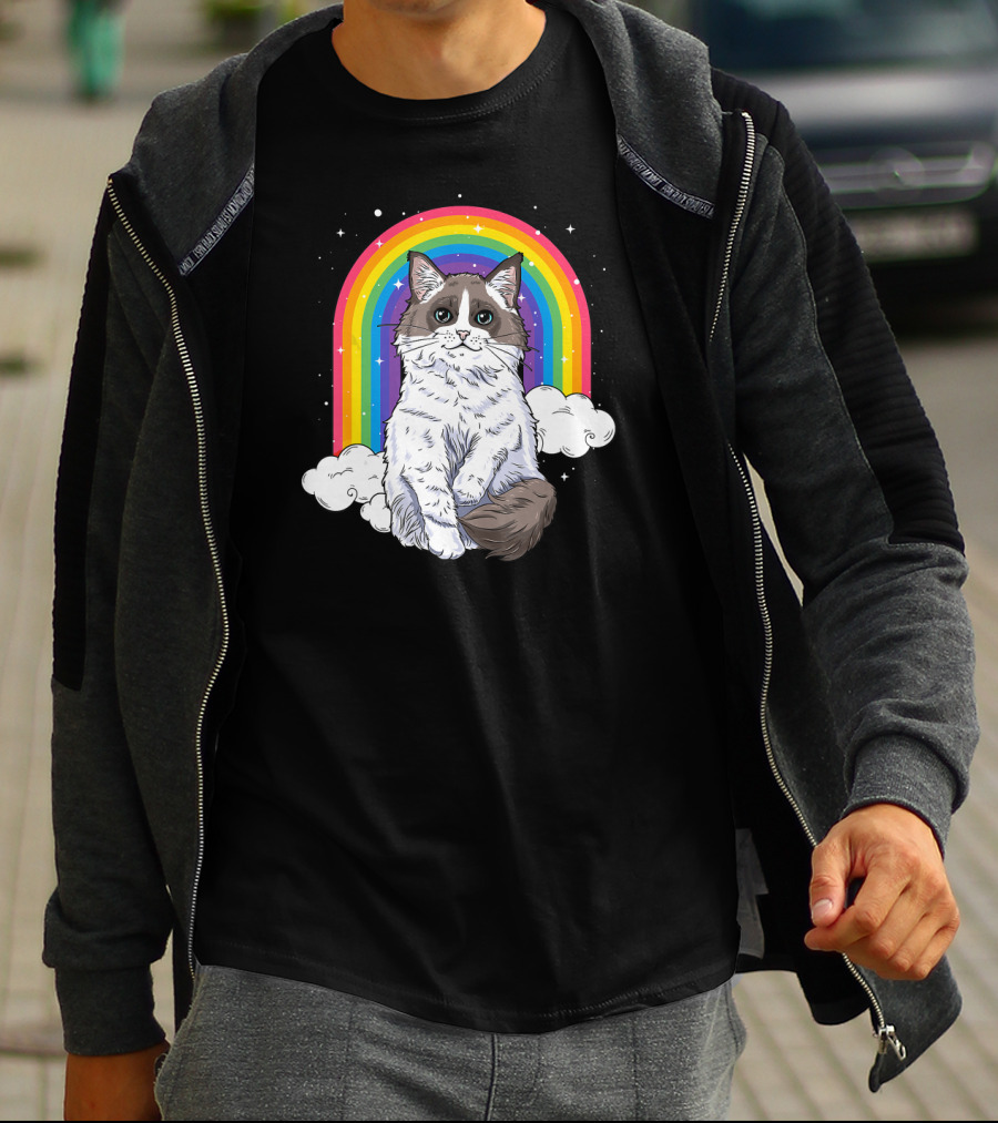 Ragdoll Cat With Rainbow And Clouds For Kitty Lovers T-Shirt