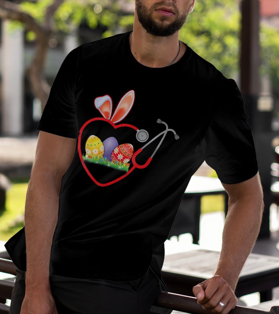 Stethoscope Heart Bunny Ears Easter Eggs Nurse T-Shirt