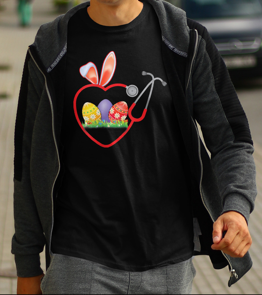 Stethoscope Heart Bunny Ears Easter Eggs Nurse T-Shirt
