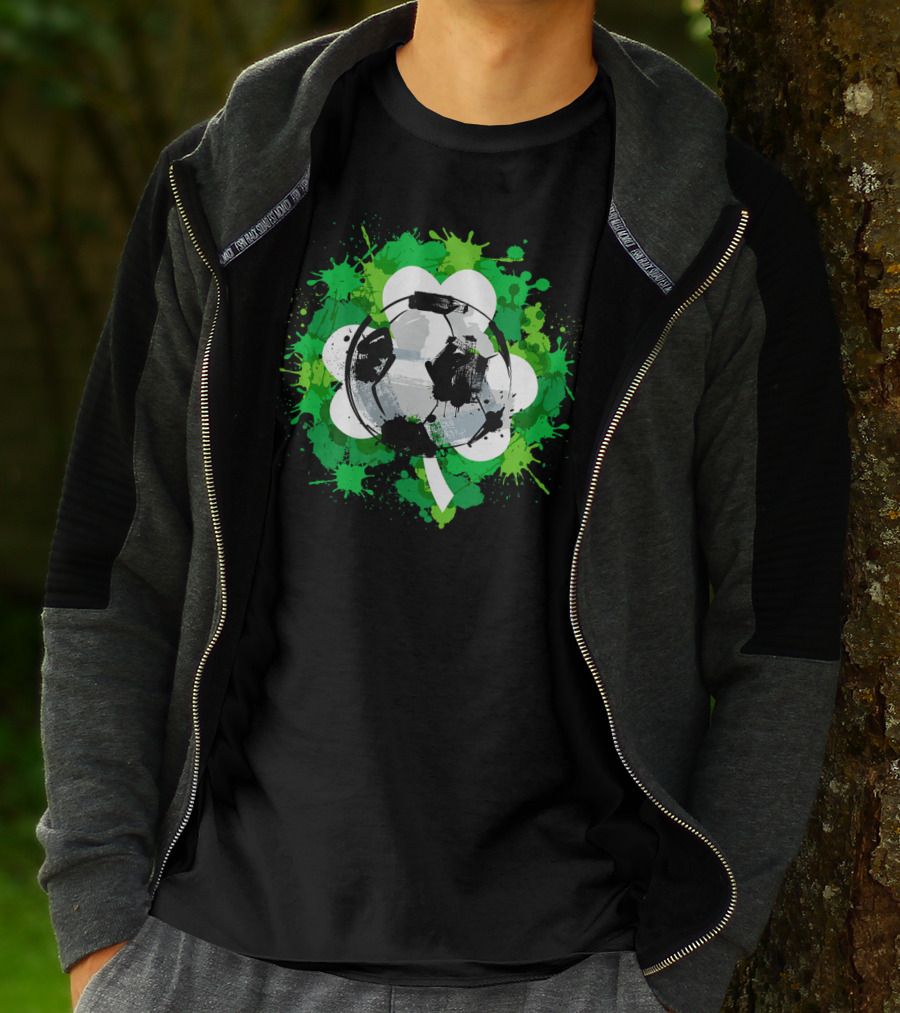 St Patrick's Day Soccer Ball Shamrock Green Splatter T-Shirt