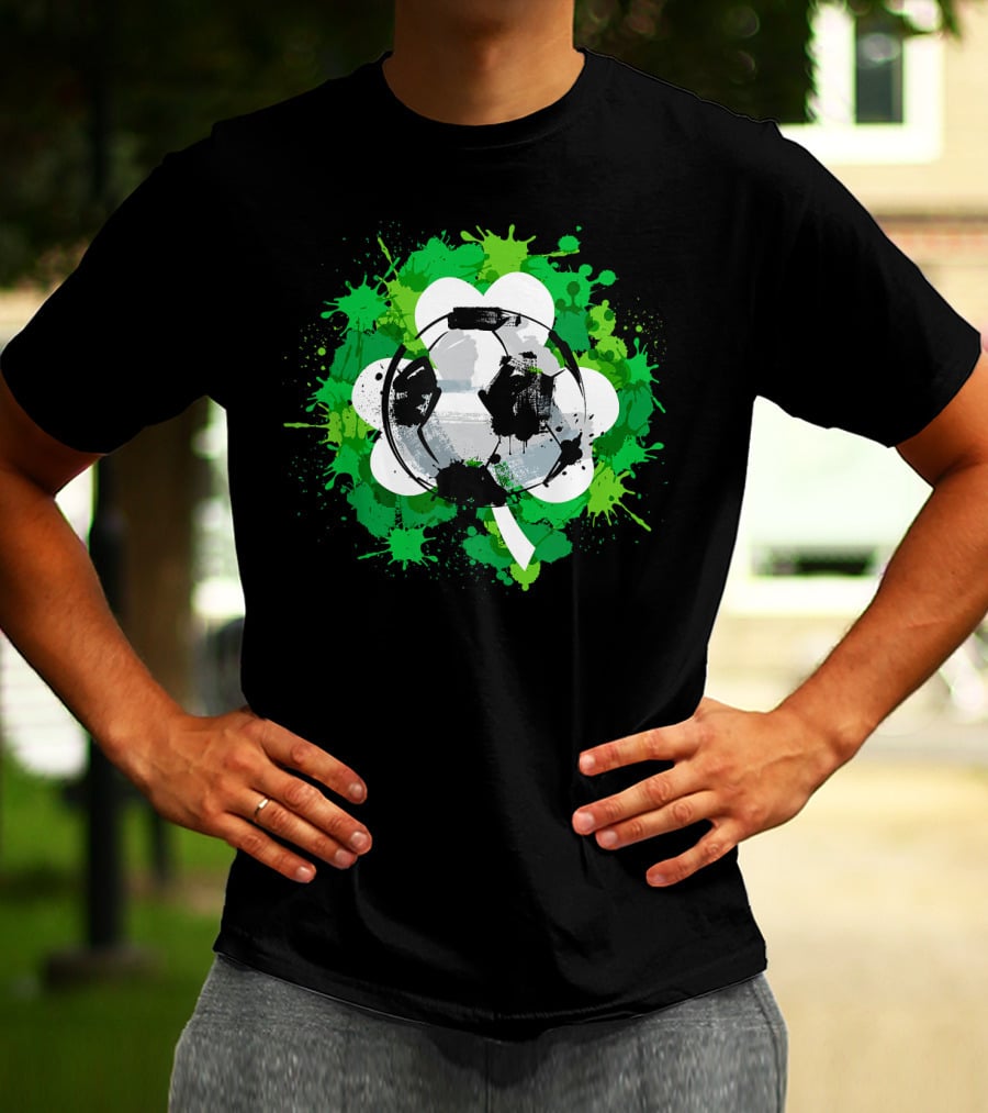 St Patrick's Day Soccer Ball Shamrock Green Splatter T-Shirt