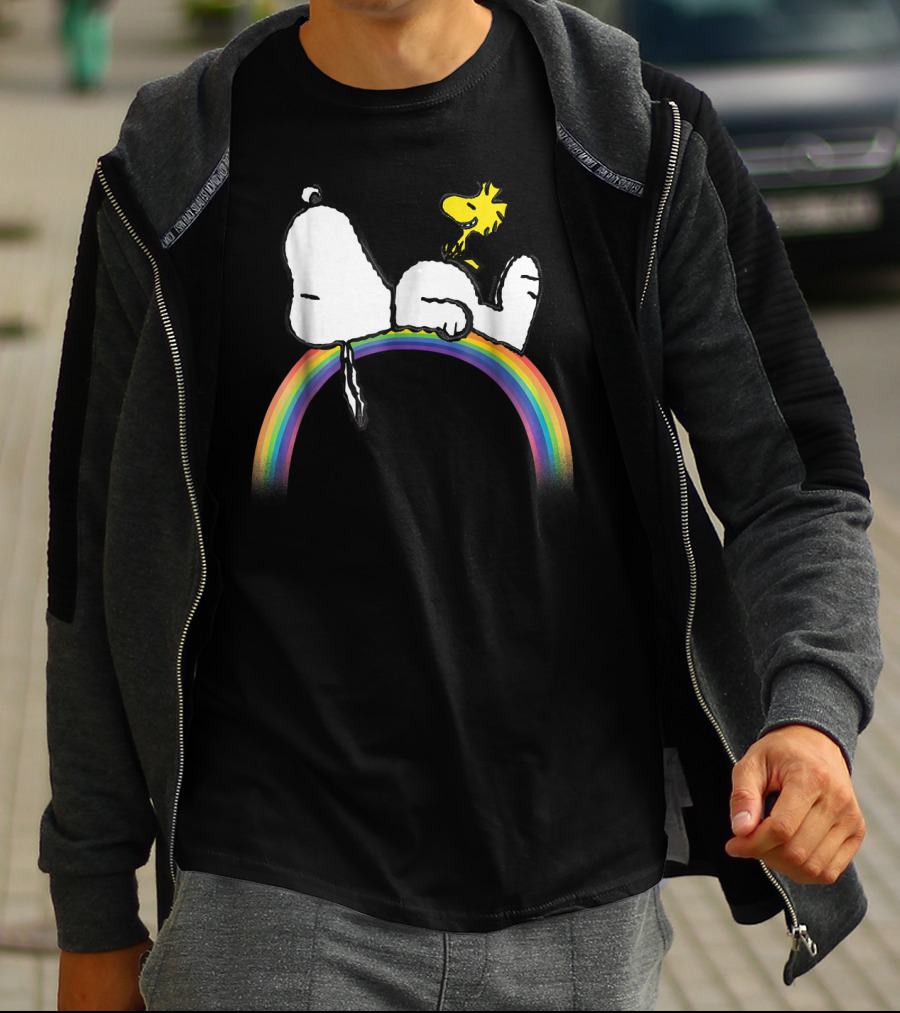 Peanuts Snoopy Woodstock Lying On Rainbow T-Shirt