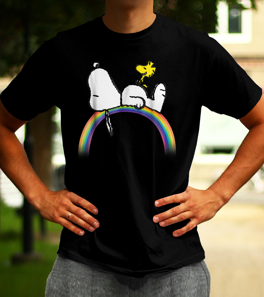 Peanuts Snoopy Woodstock Lying On Rainbow T-Shirt