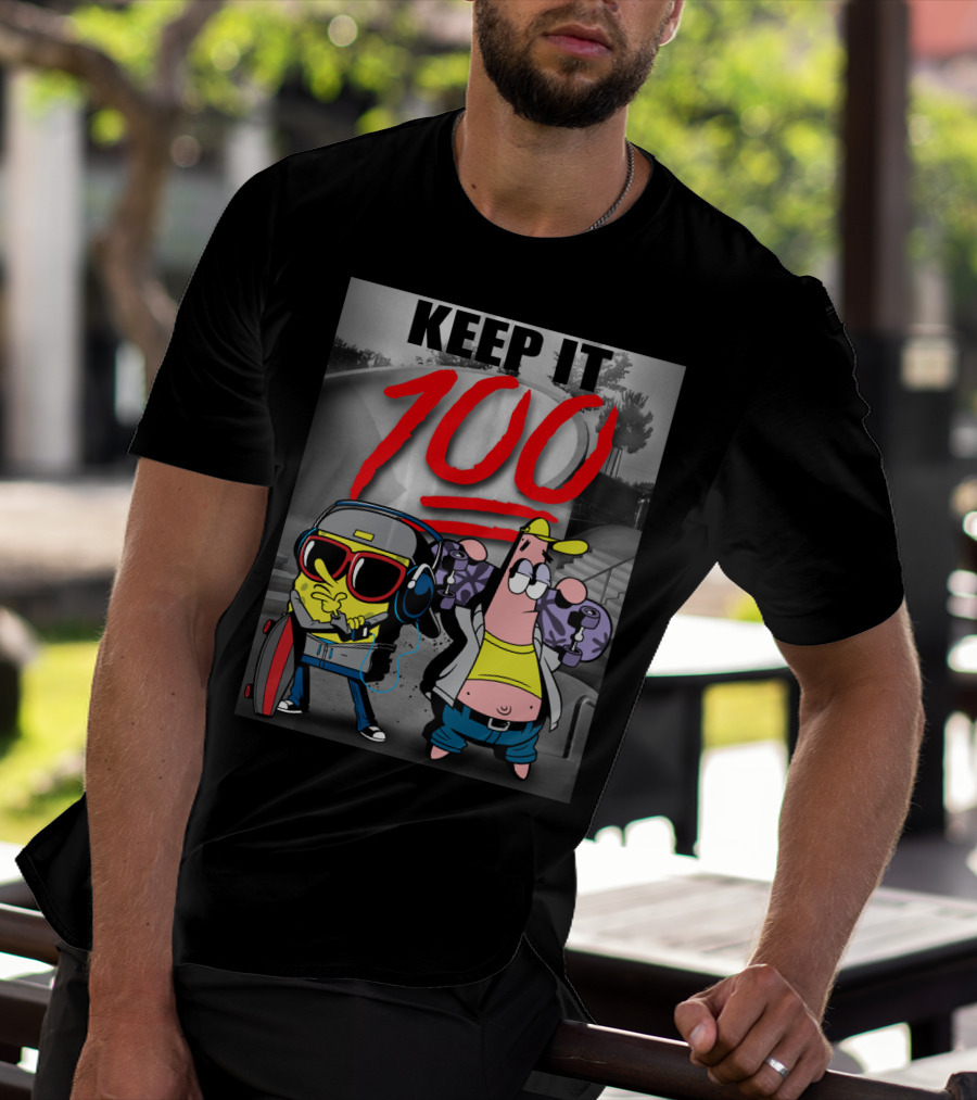 SpongeBob SquarePants Keep It 100 Skateboarding T-Shirt