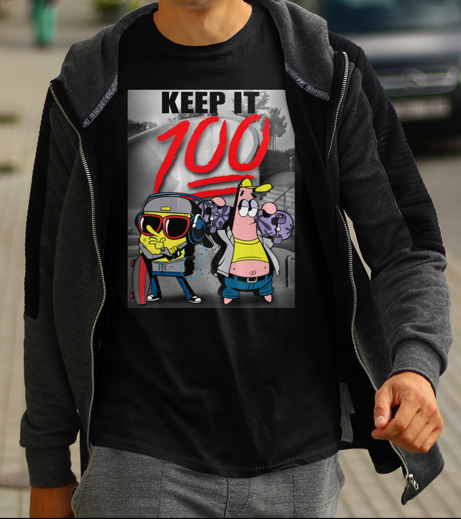 SpongeBob SquarePants Keep It 100 Skateboarding T-Shirt