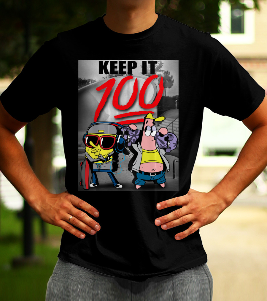 SpongeBob SquarePants Keep It 100 Skateboarding T-Shirt