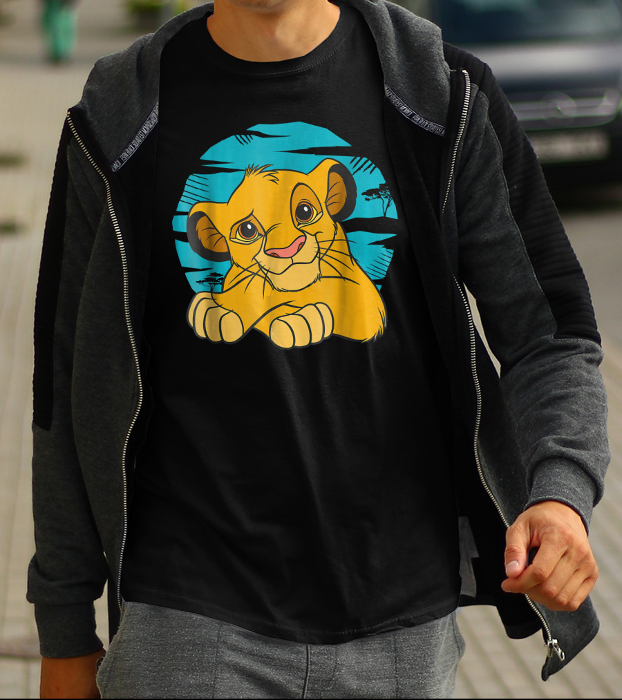 Disney The Lion King Young Simba Resting 90s Style Blue Background T-Shirt
