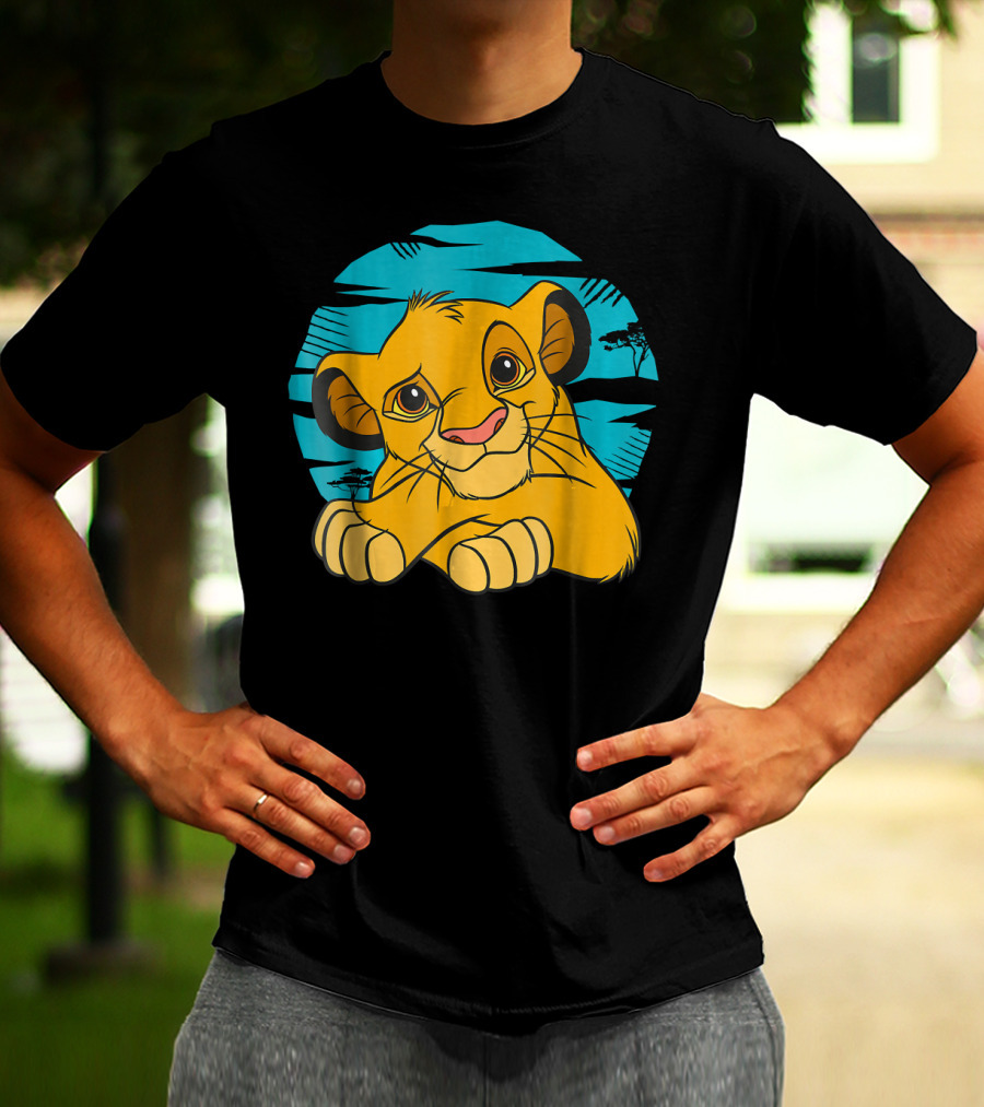 Disney The Lion King Young Simba Resting 90s Style Blue Background T-Shirt