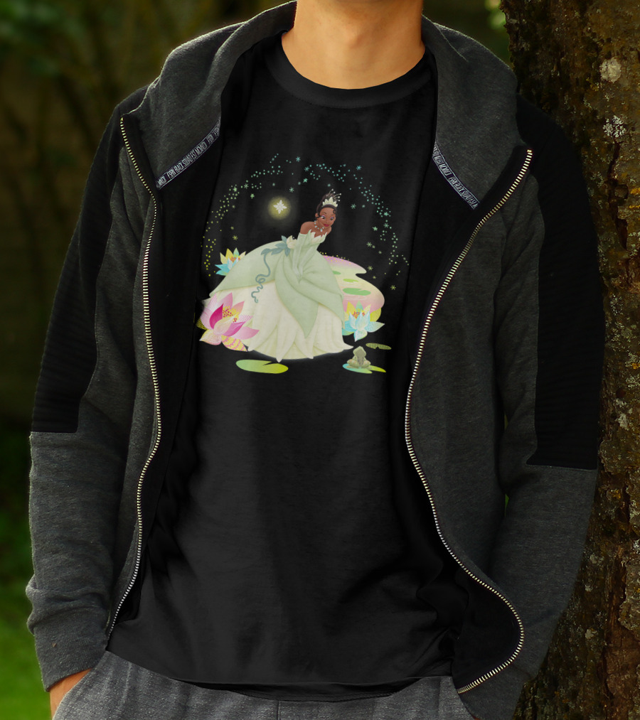 Disney The Princess And The Frog Tiana Bayou Magic Night Scene With Lily Pads And Frog T-Shirt