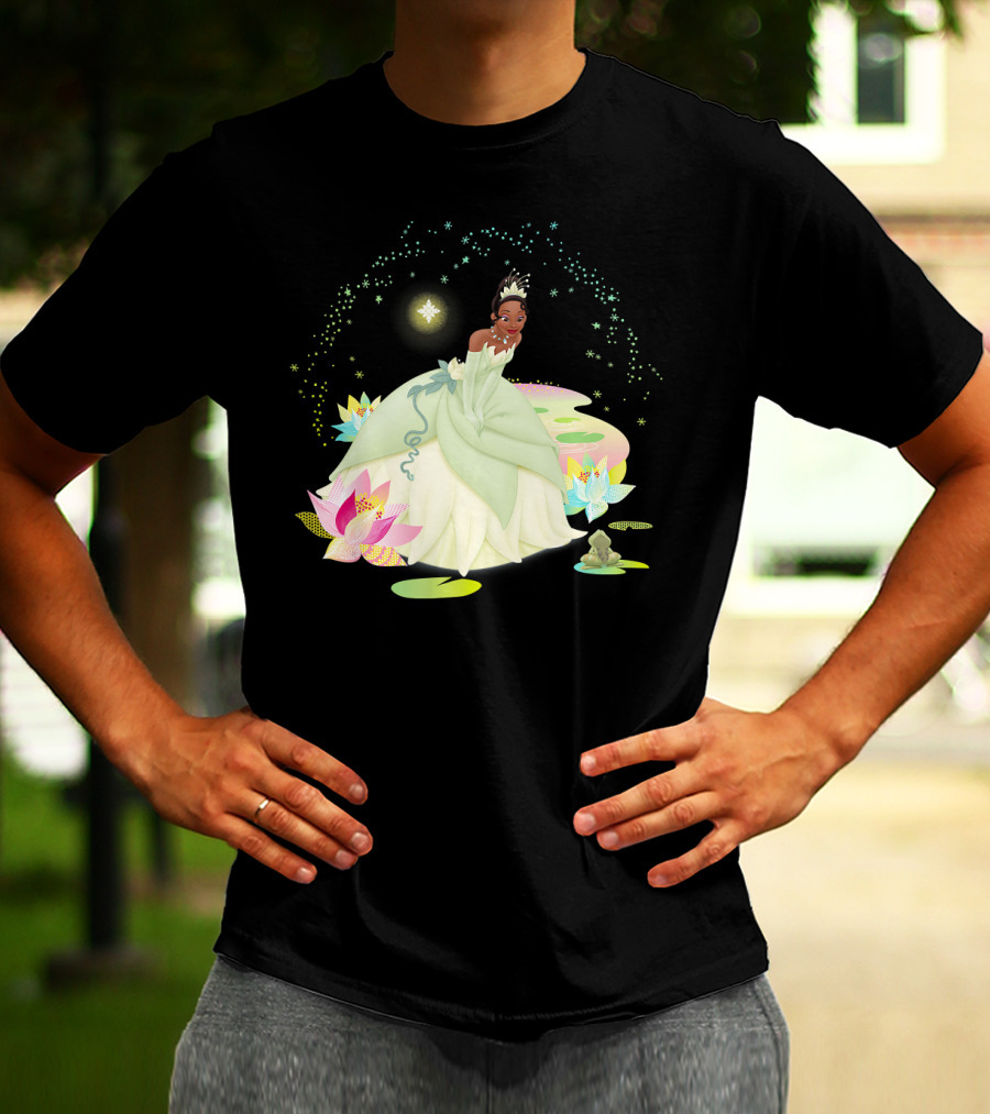 Disney The Princess And The Frog Tiana Bayou Magic Night Scene With Lily Pads And Frog T-Shirt