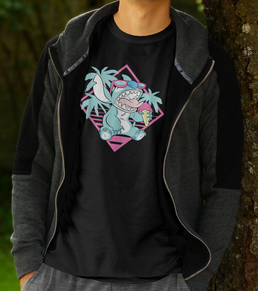 Disney Lilo Stitch 90s Beach Ice Cream Palm Trees Aesthetic T-Shirt