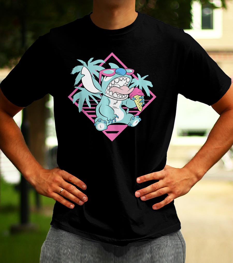 Disney Lilo Stitch 90s Beach Ice Cream Palm Trees Aesthetic T-Shirt