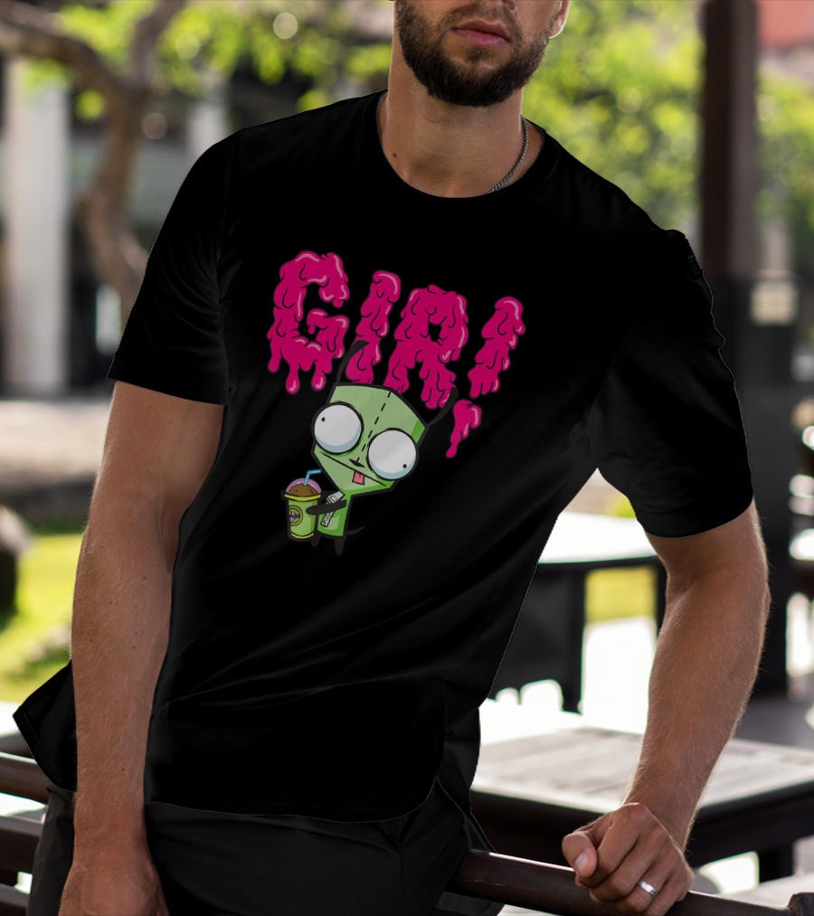 Gir Slime Text Holding Slush Drink Invader Zim T-Shirt