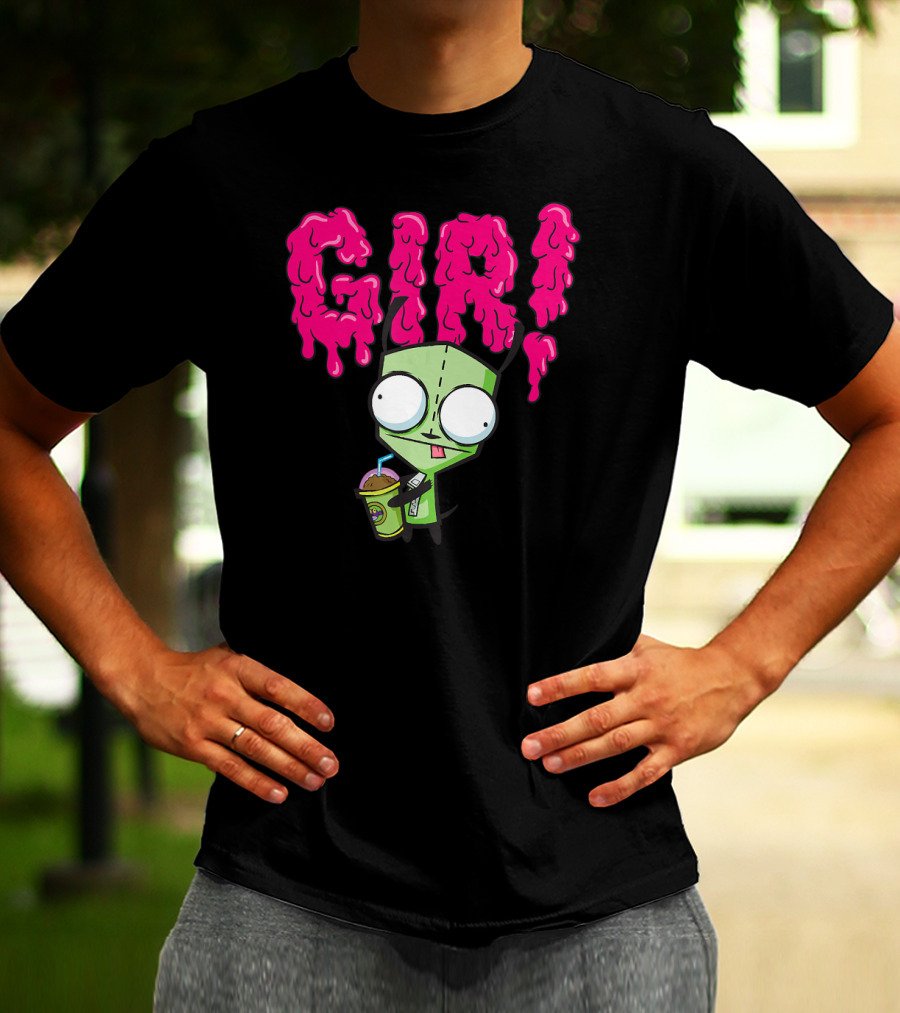 Gir Slime Text Holding Slush Drink Invader Zim T-Shirt