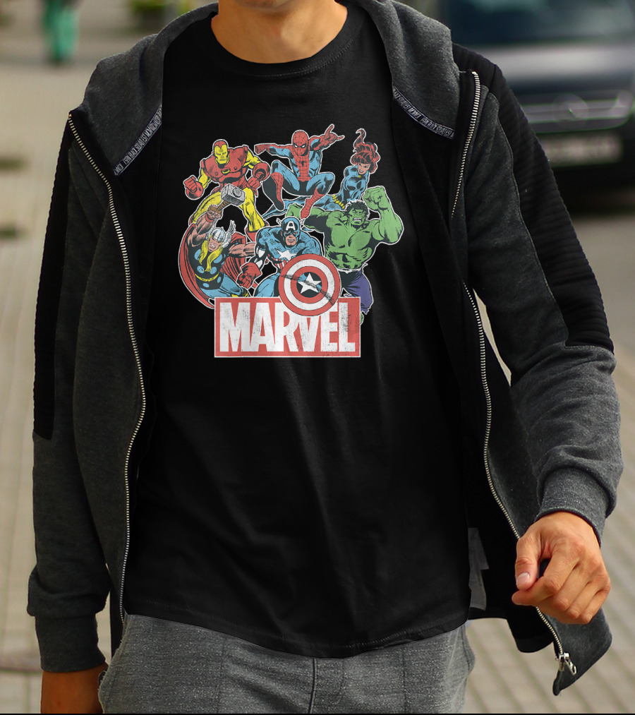 Marvel Avengers Iron Man Thor Captain America Hulk Spider-Man Classic Team T-Shirt