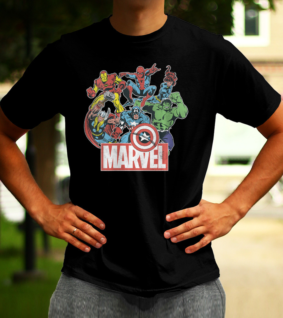 Marvel Avengers Iron Man Thor Captain America Hulk Spider-Man Classic Team T-Shirt