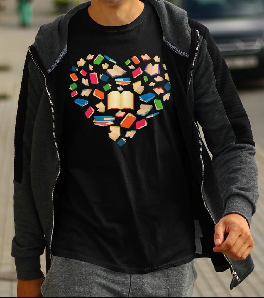 Book Lover Heart Shape Reading Librarian Bookworm T-Shirt