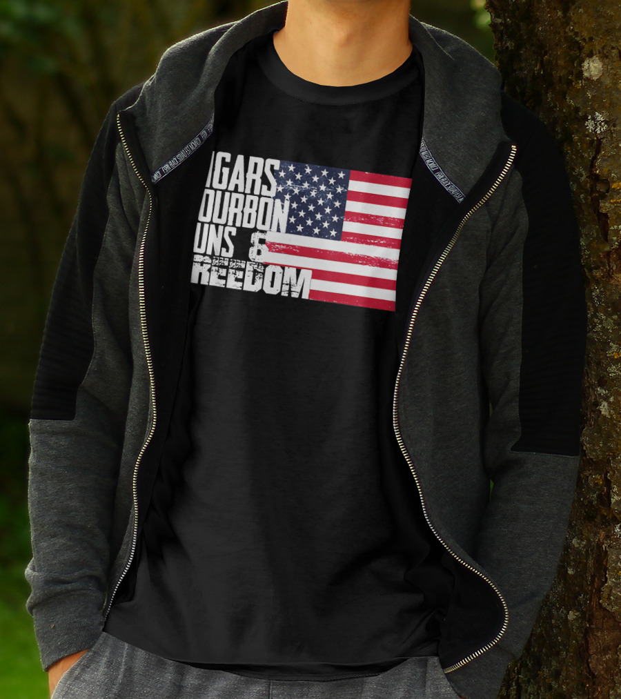 Cigars Bourbon Guns Freedom American Flag T-Shirt