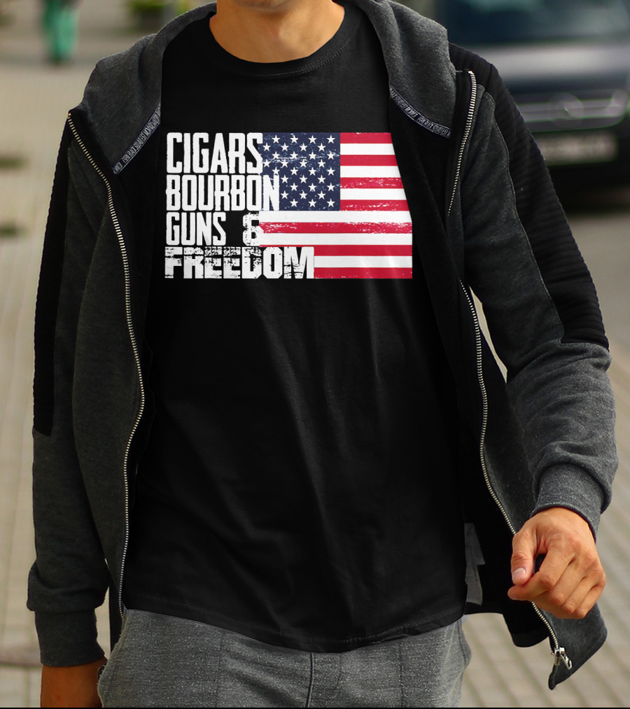 Cigars Bourbon Guns Freedom American Flag T-Shirt