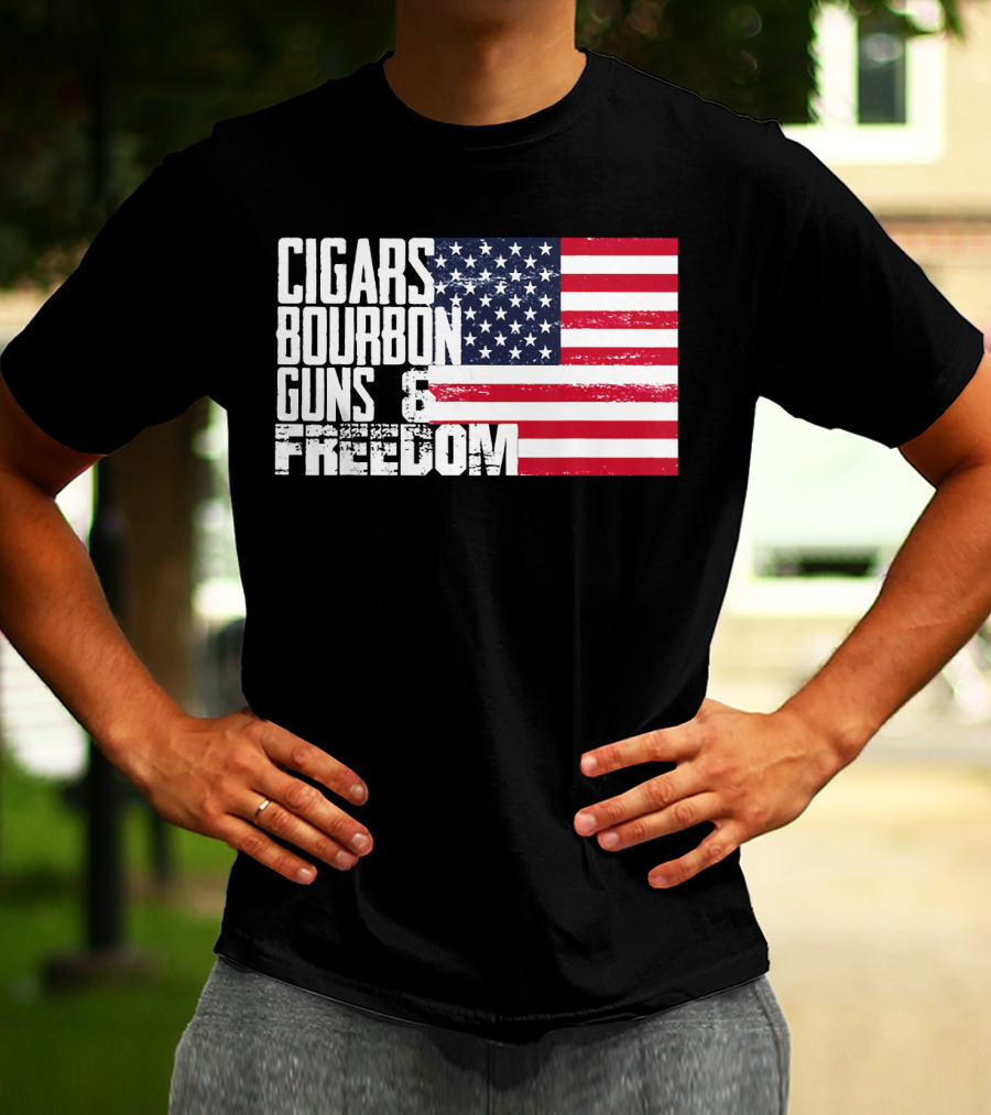 Cigars Bourbon Guns Freedom American Flag T-Shirt