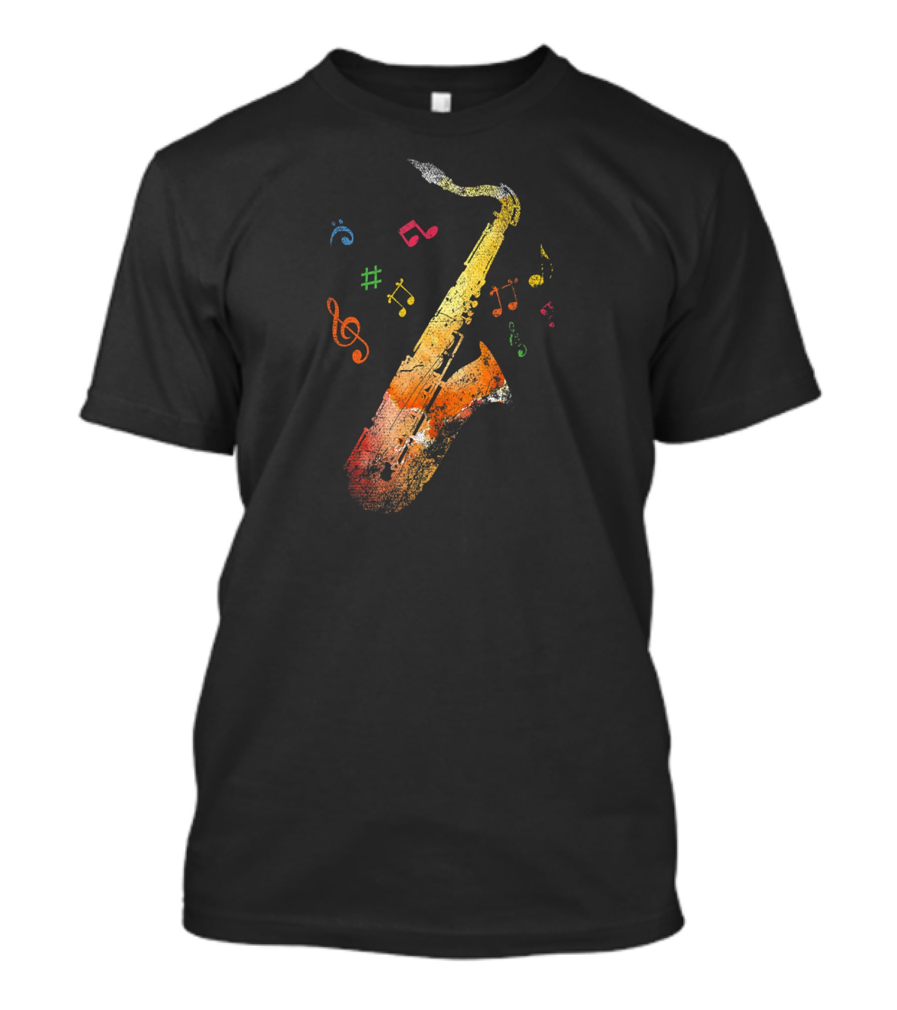 Vibrant Multicolored Music Notes With Saxophone T-Shirt