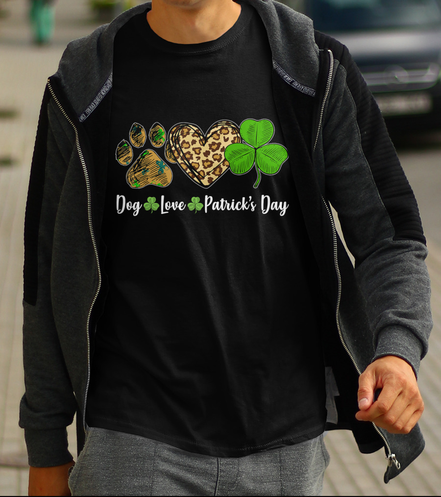 Dog Love Leopard Shamrock Patrick's Day T-Shirt