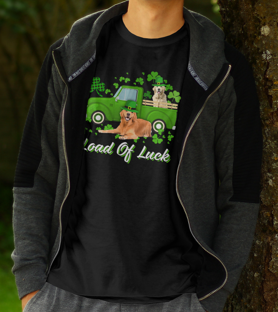 Load Of Luck Green Truck And Golden Retrievers T-Shirt