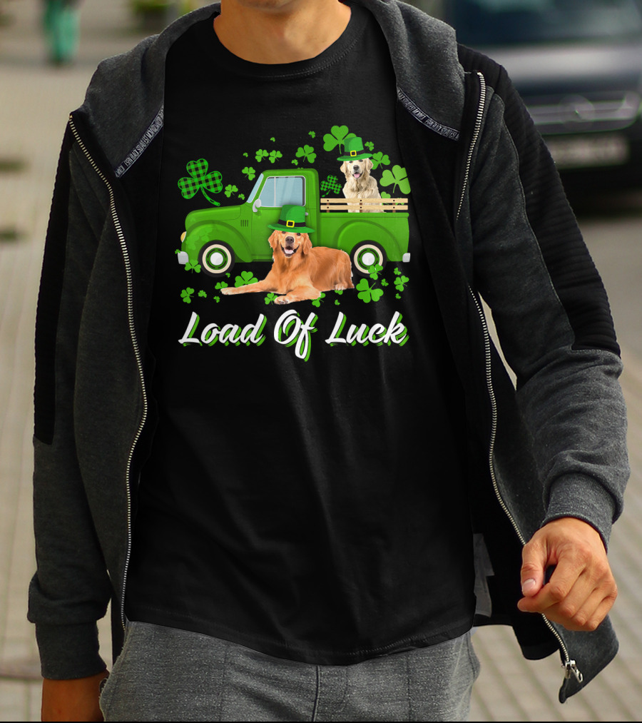 Load Of Luck Green Truck And Golden Retrievers T-Shirt